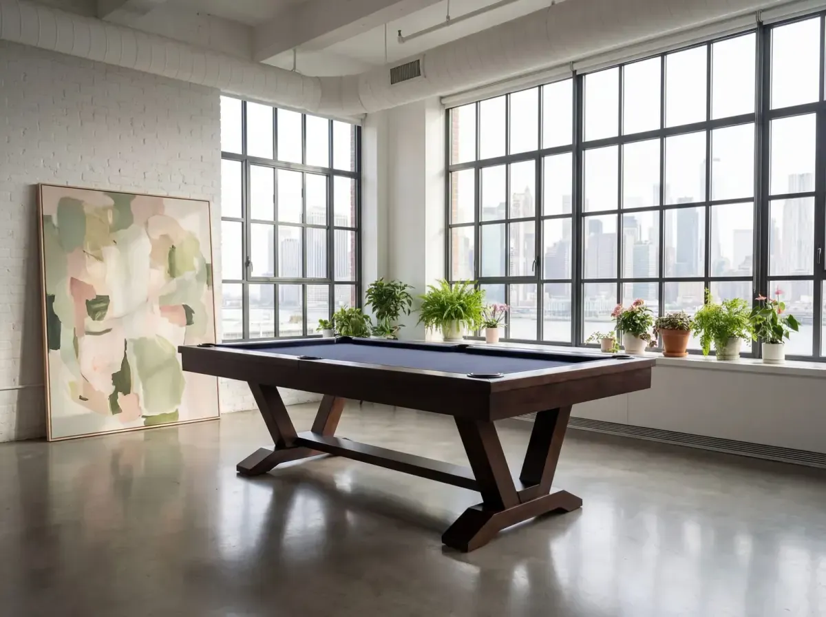 Well-designed game room with pool table, lighting, and seating